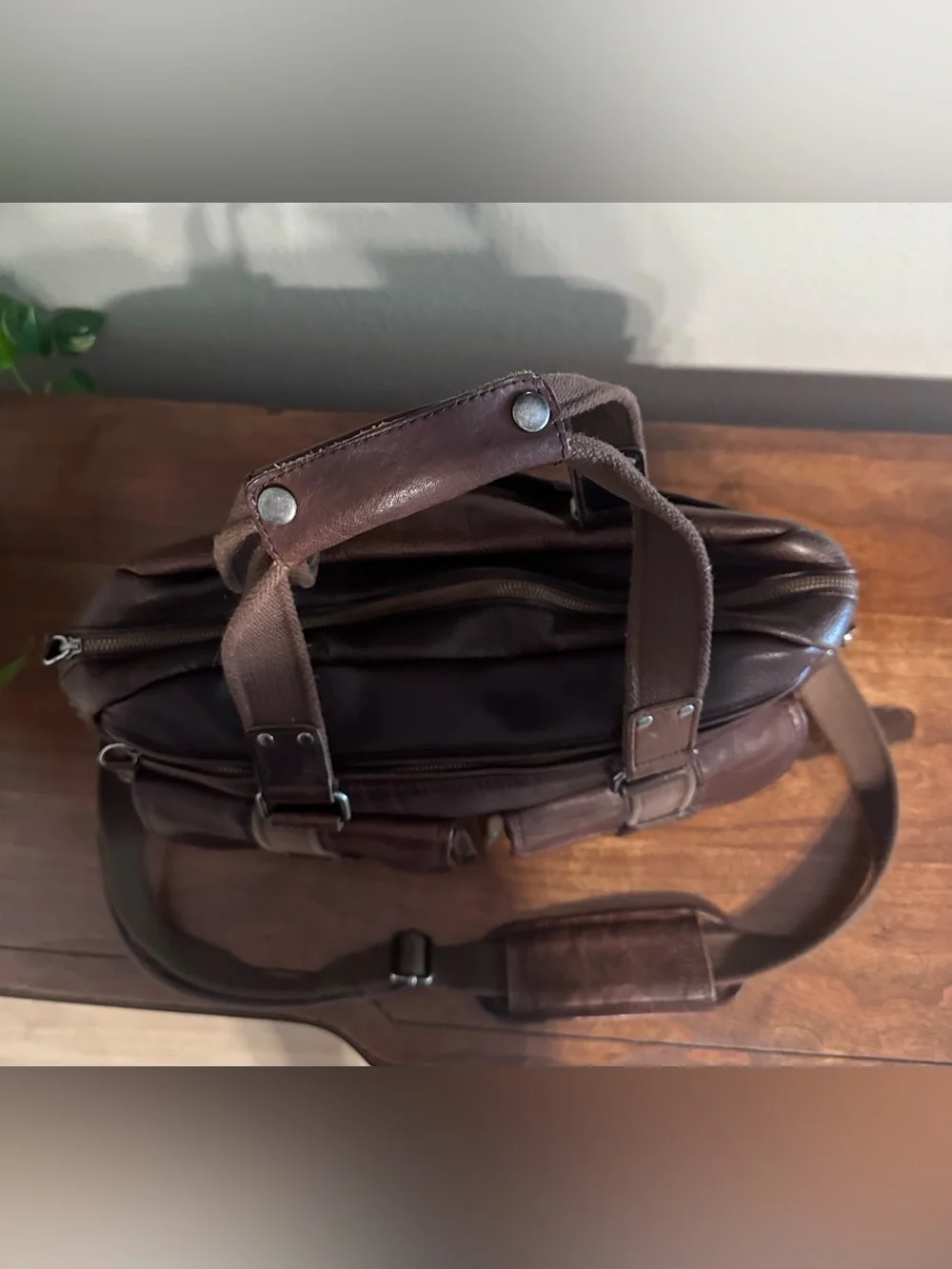 Vintage L.L. Bean Brown Leather Laptop Briefcase Shoulder Bag Utility Preppy